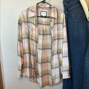 Plaid Button-Up Shirt in Pastel Colors